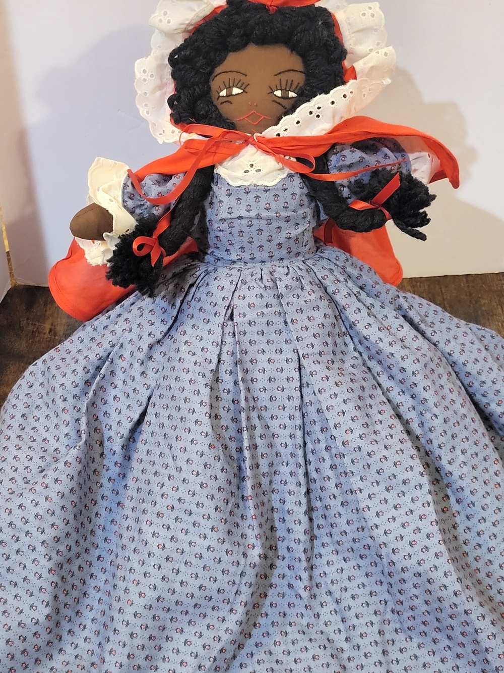 Vintage Topsy Turvy 16"Cloth Black Doll 2-in-1 Little Red Riding Hood Grandma